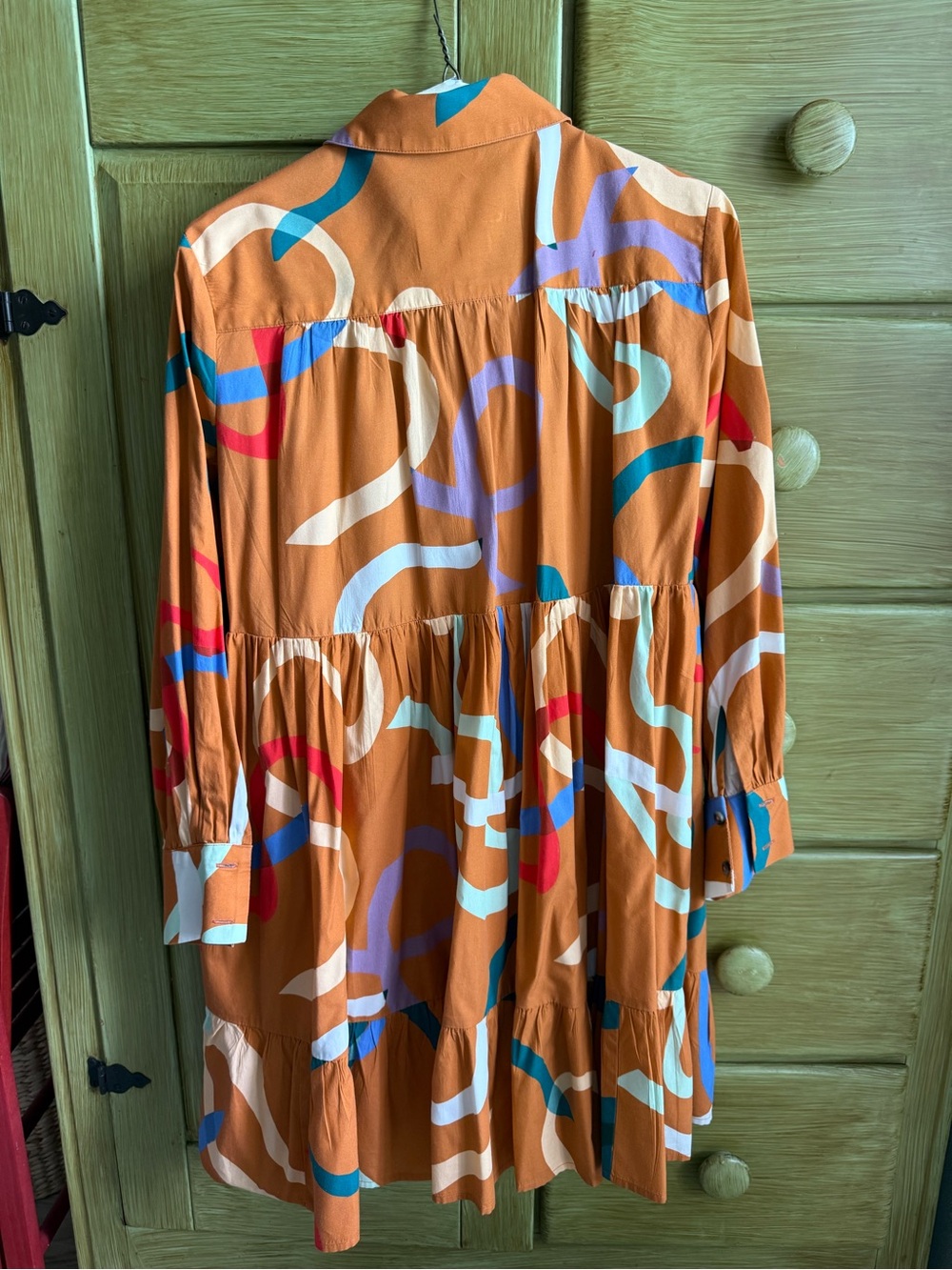 Anthropology Tiered Shirt Dress in Burnt Orange Print - Picture 2 of 3